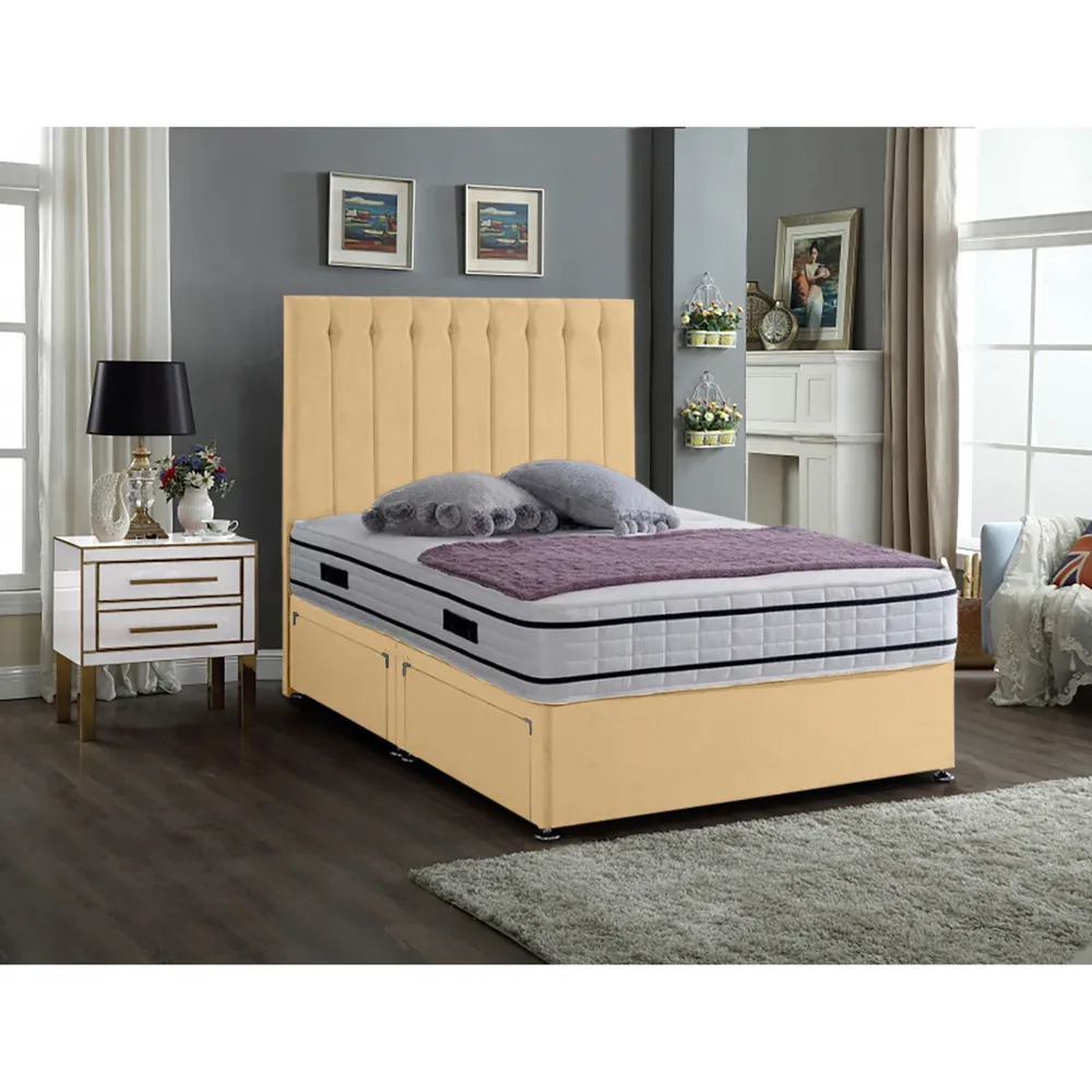 Snuggler King Size Divan Bed with Storage - Cream, Velvet