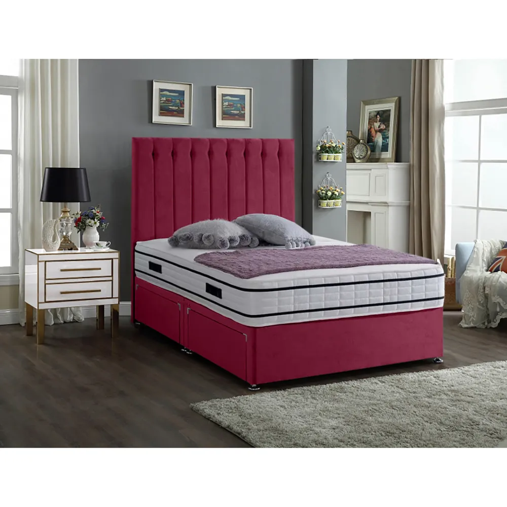 Snuggler King Size Divan Bed with Storage - Maroon, Velvet