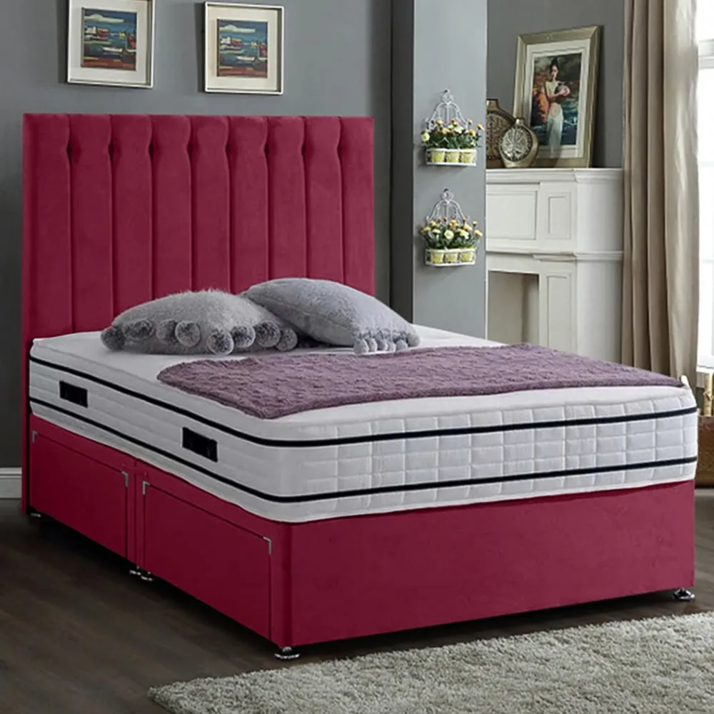 Snuggler King Size Divan Bed with Storage - Maroon, Velvet