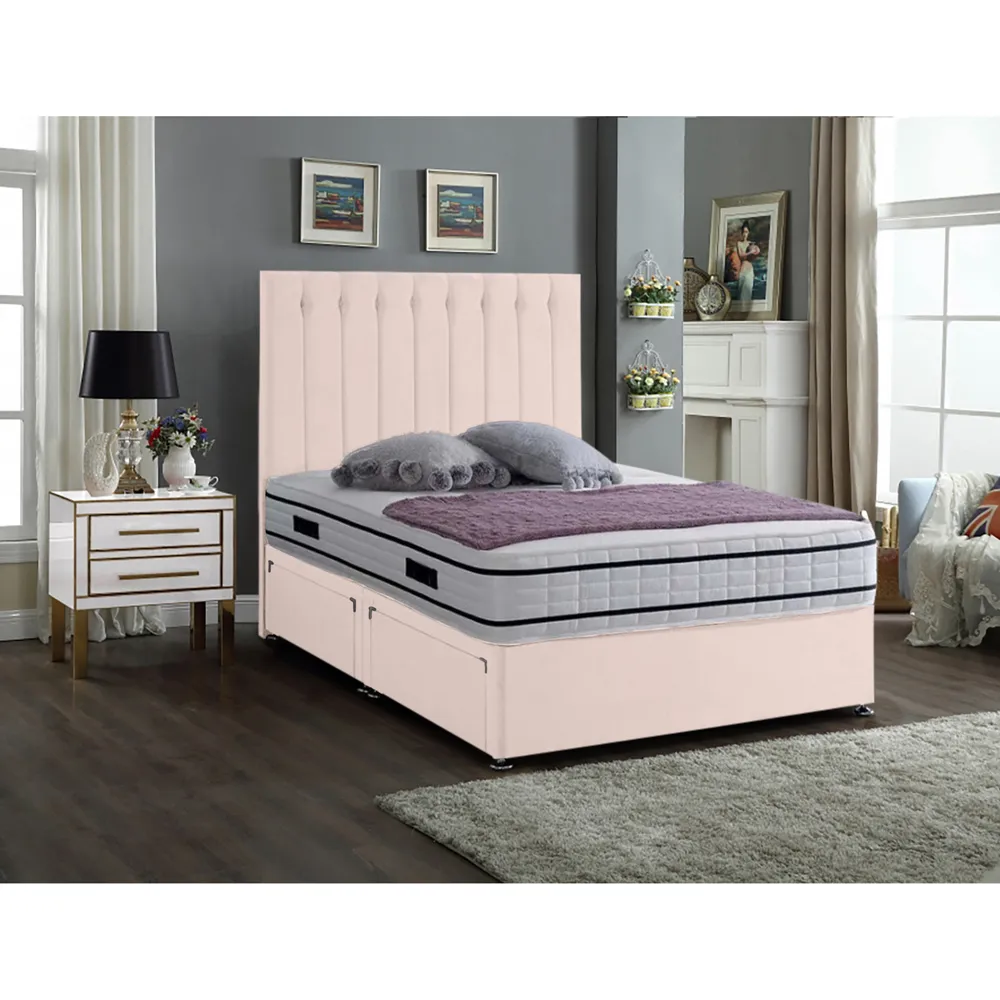 Snuggler King Size Divan Bed with Storage - Pink, Velvet