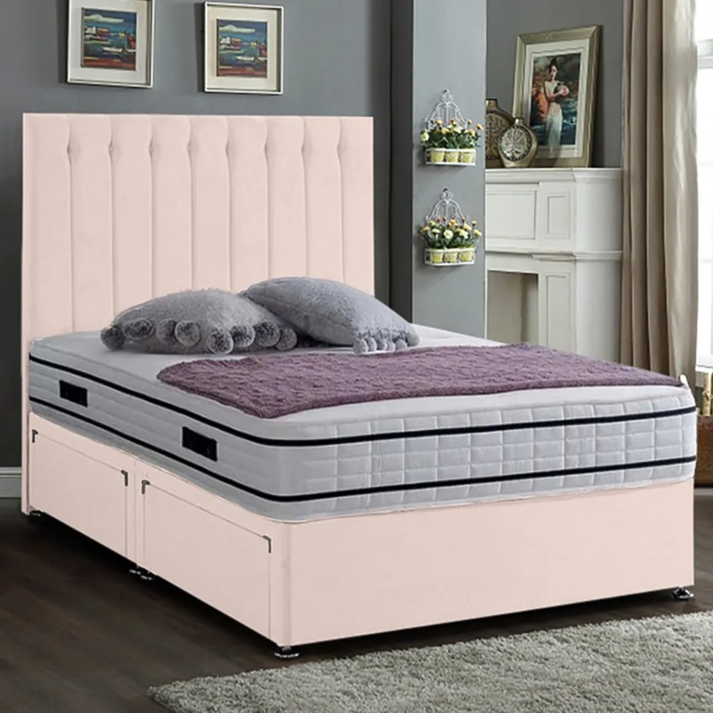 Snuggler King Size Divan Bed with Storage - Pink, Velvet