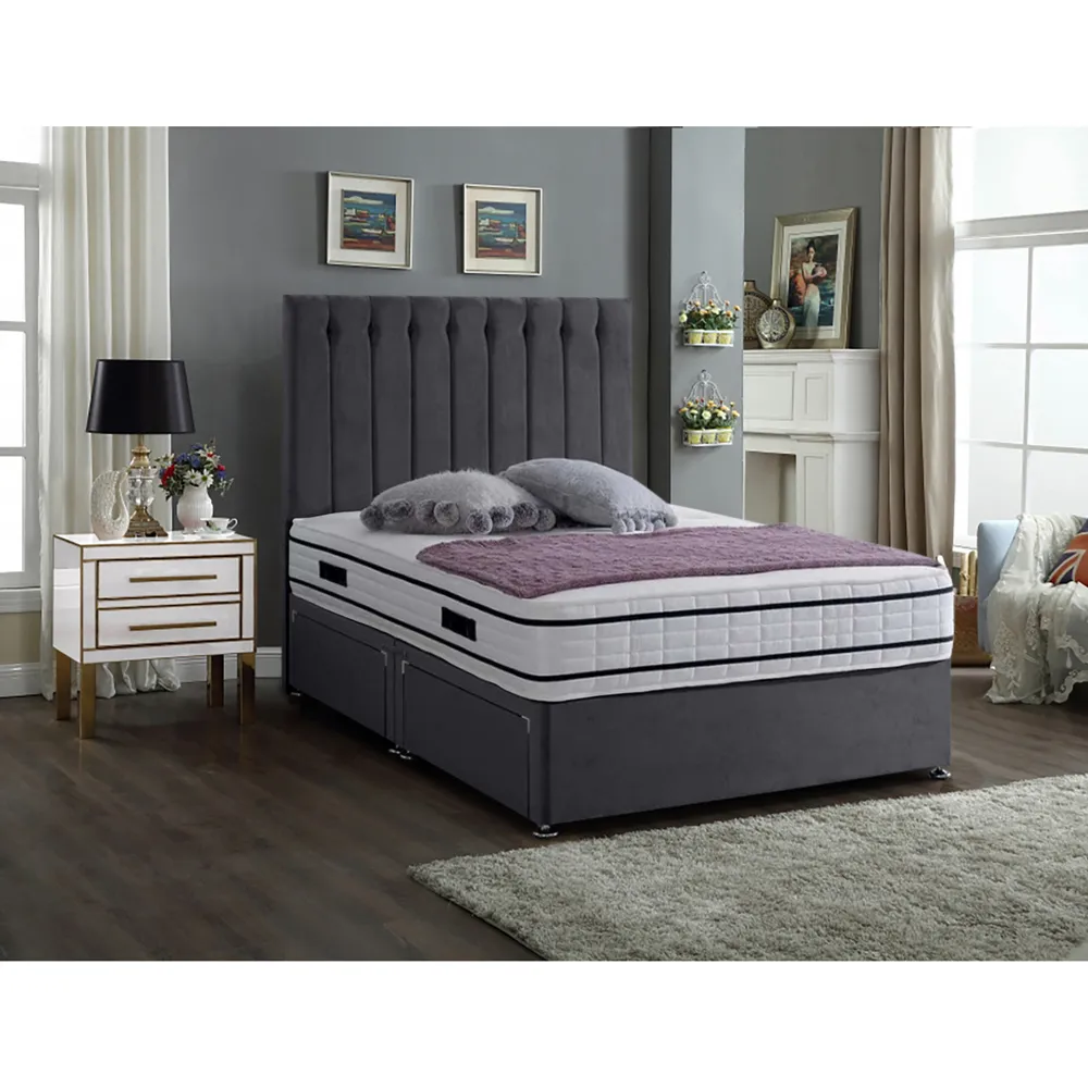 Snuggler King Size Divan Bed with Storage - Silver, Velvet