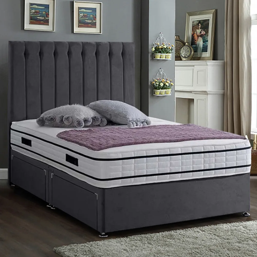 Snuggler King Size Divan Bed with Storage - Silver, Velvet