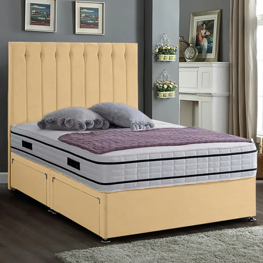 Snuggler Small Double Divan Bed with Storage - Beige, Velvet