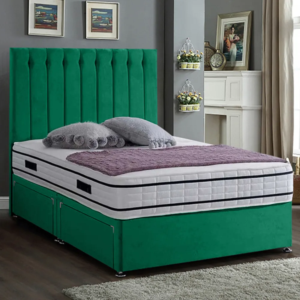 Snuggler Small Double Divan Bed with Storage - Green, Velvet