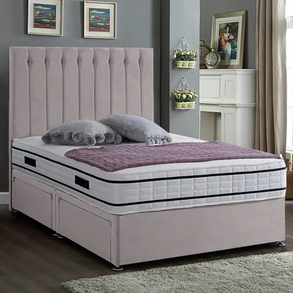 Snuggler Small Double Divan Bed with Storage - Silver, Velvet