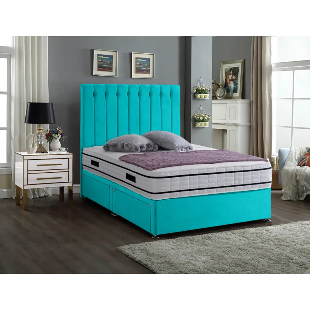 Snuggler Small Double Divan Bed with Storage - Teal, Velvet
