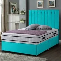 Snuggler Small Double Divan Bed with Storage - Teal, Velvet