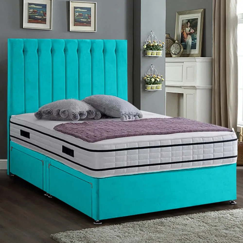 Snuggler Small Double Divan Bed with Storage - Teal, Velvet
