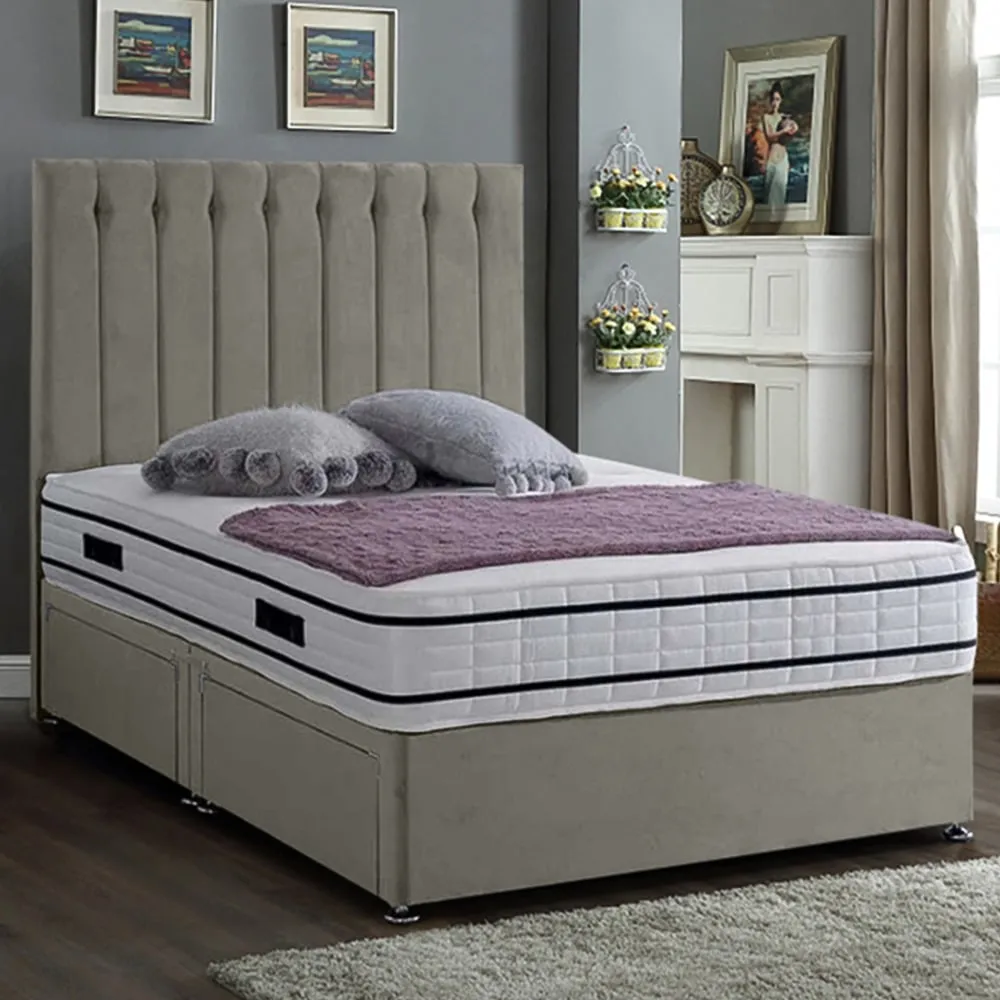 Snuggler Super King Size Divan Bed with Storage - Grey, Velvet