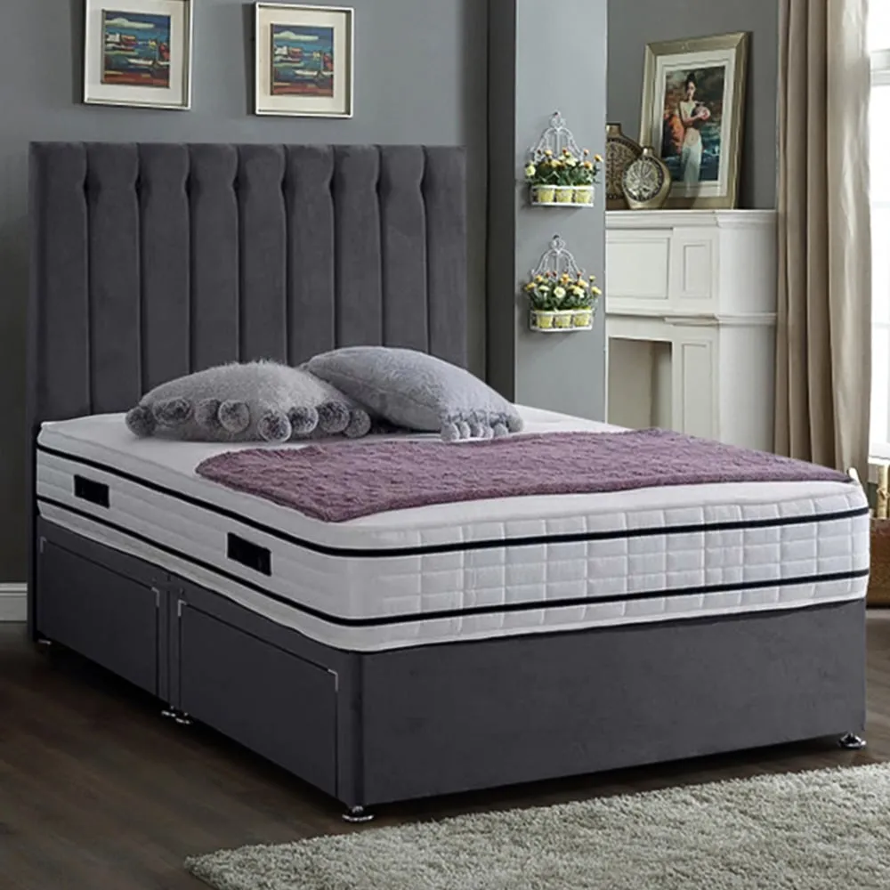 Snuggler Super King Size Divan Bed with Storage - Silver, Velvet