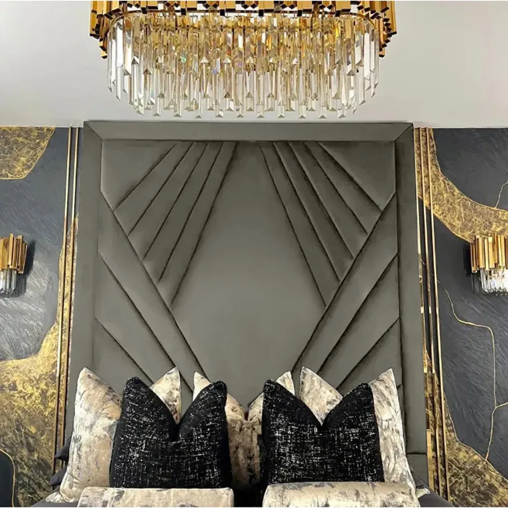 Solia Double Bed Frame with Headboard - Grey, Velvet