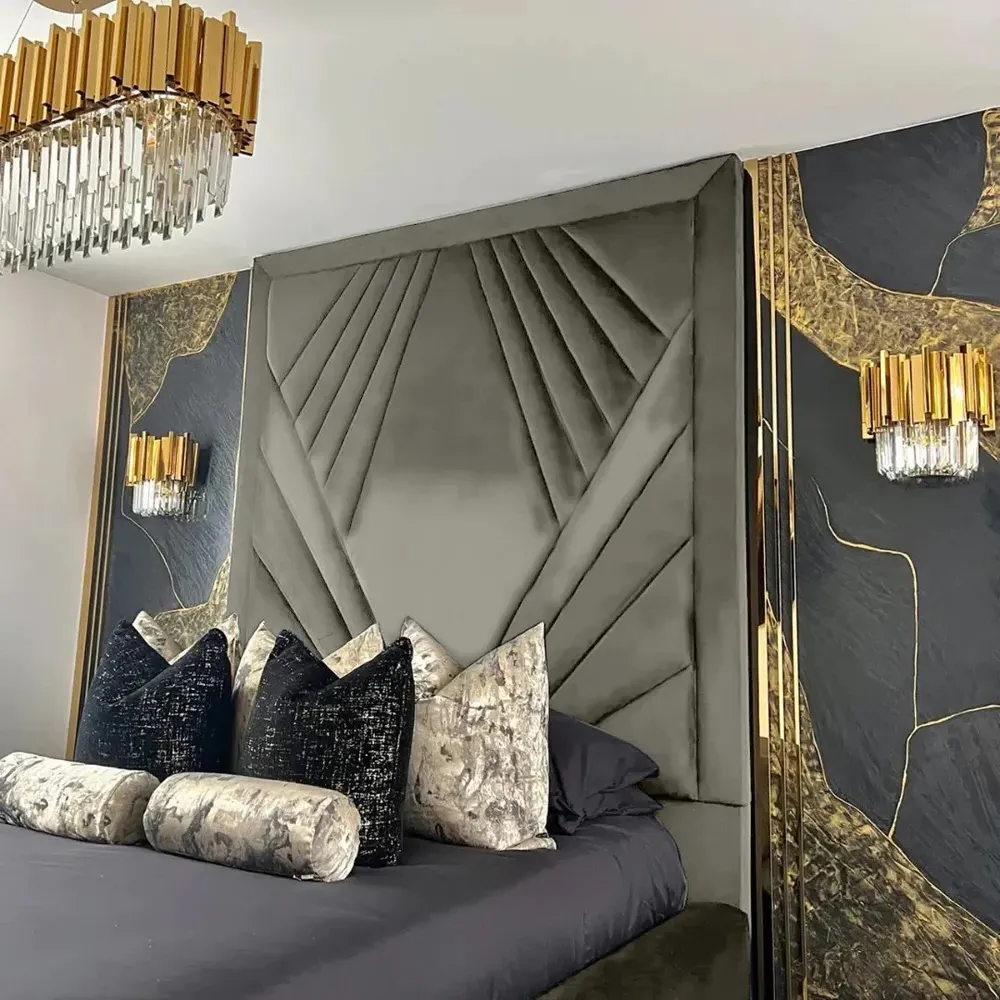 Solia Double Bed Frame with Headboard - Grey, Velvet