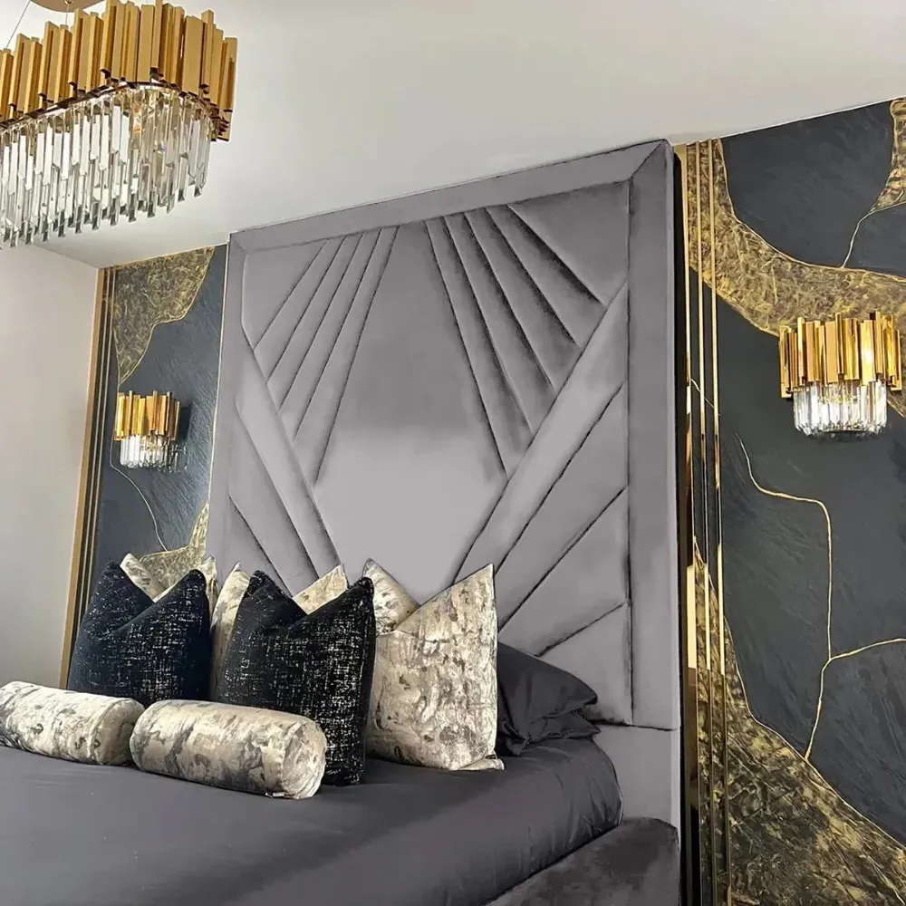 Solia Double Bed Frame with Headboard - Silver, Velvet