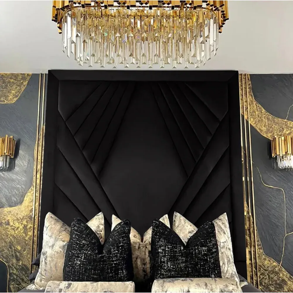 Solia King Size Bed Frame with Headboard - Black, Velvet