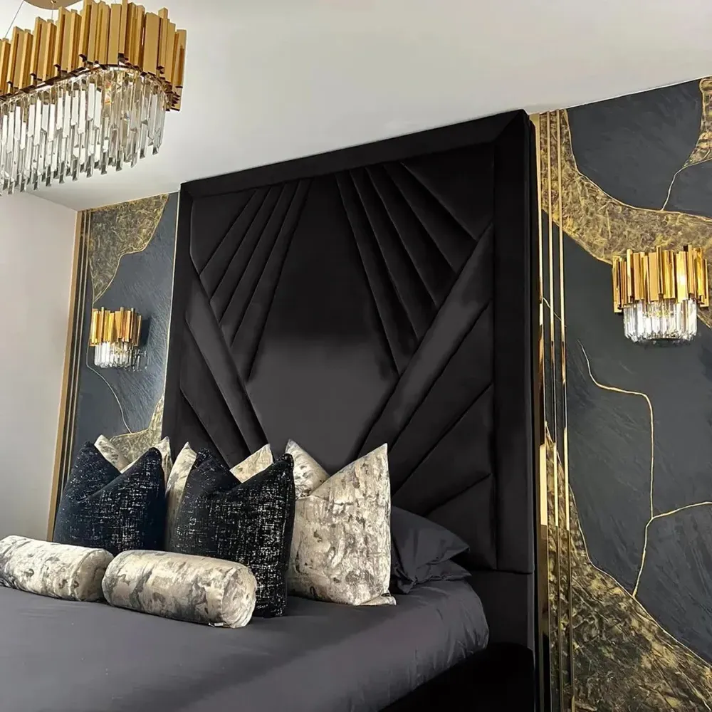 Solia King Size Bed Frame with Headboard - Black, Velvet