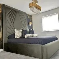 Solia King Size Bed Frame with Headboard - Grey, Velvet