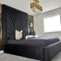 Solia King Size Bed Frame with Headboard - Grey, Velvet