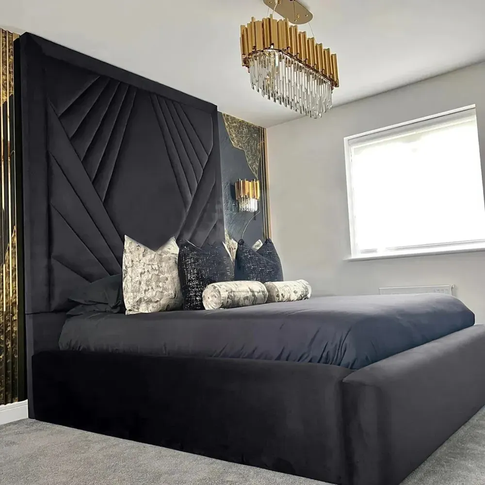 Solia King Size Bed Frame with Headboard - Grey, Velvet image