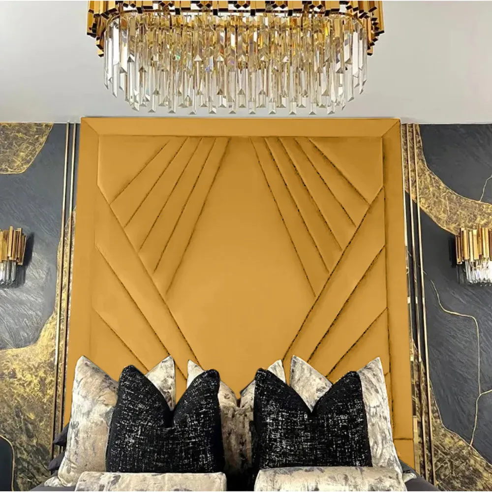 Solia King Size Bed Frame with Headboard - Orange, Velvet