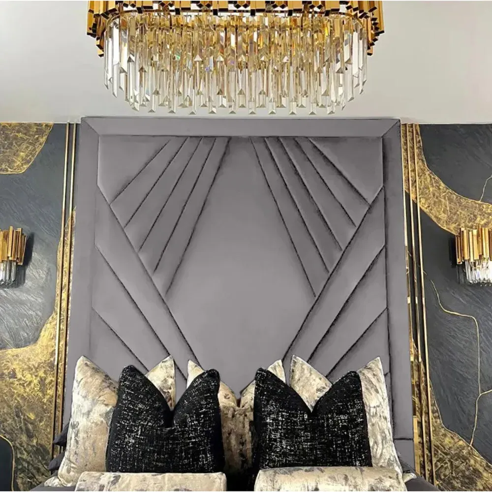 Solia King Size Bed Frame with Headboard - Silver, Velvet