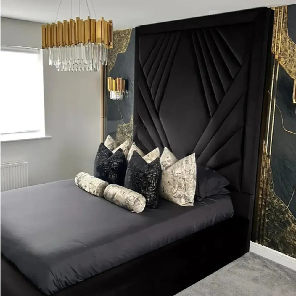 Solia Super King Size Bed Frame with Headboard - Black, Velvet