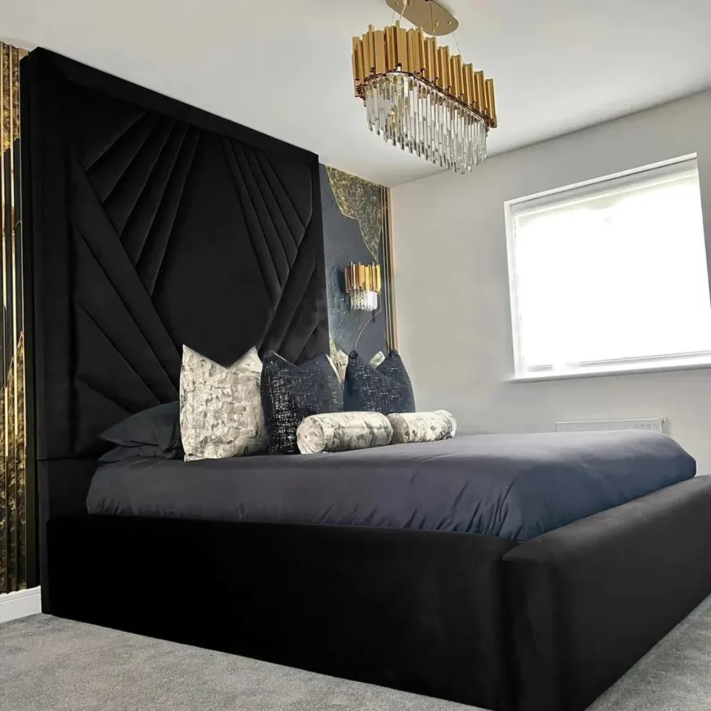 Solia Super King Size Bed Frame with Headboard - Black, Velvet