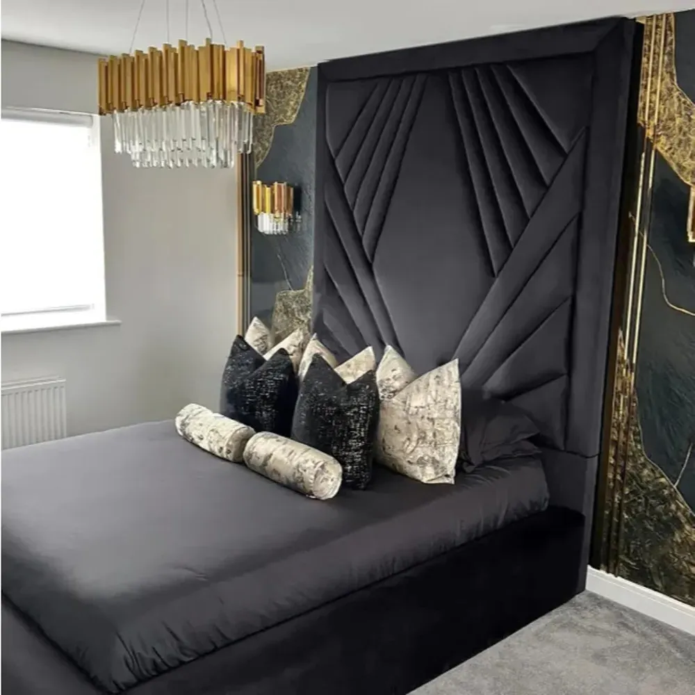 Solia Super King Size Bed Frame with Headboard - Grey, Velvet