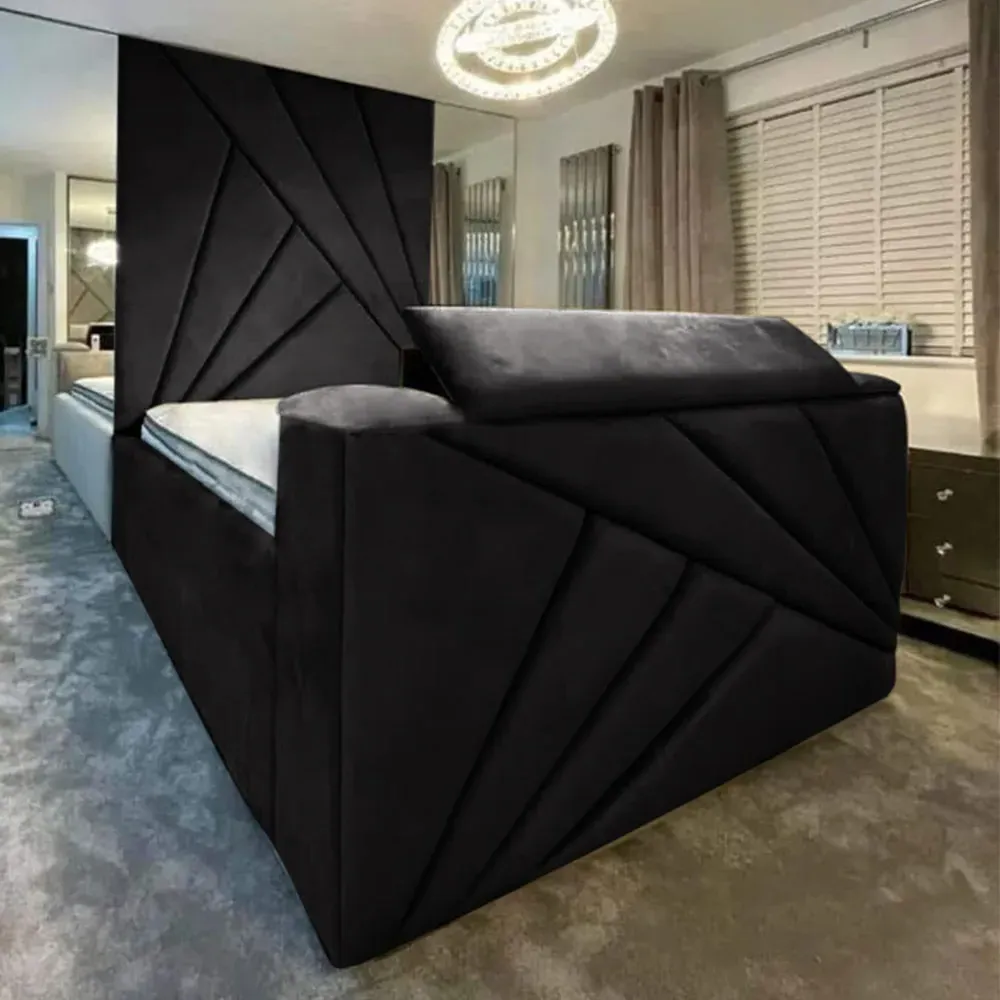 Tina Double Size TV Bed Frame with Remote - Black, Velvet image