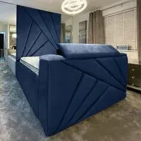 Tina Double Size TV Bed Frame with Remote - Blue, Velvet