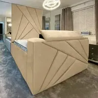 Tina Double Size TV Bed Frame with Remote - Cream, Velvet