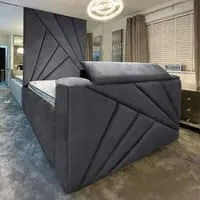 Tina Double Size TV Bed Frame with Remote - Grey, Velvet