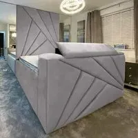 Tina King Size TV Bed Frame with Remote - Silver, Velvet