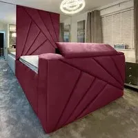 Tina Super King Size TV Bed Frame with Remote - Maroon, Velvet