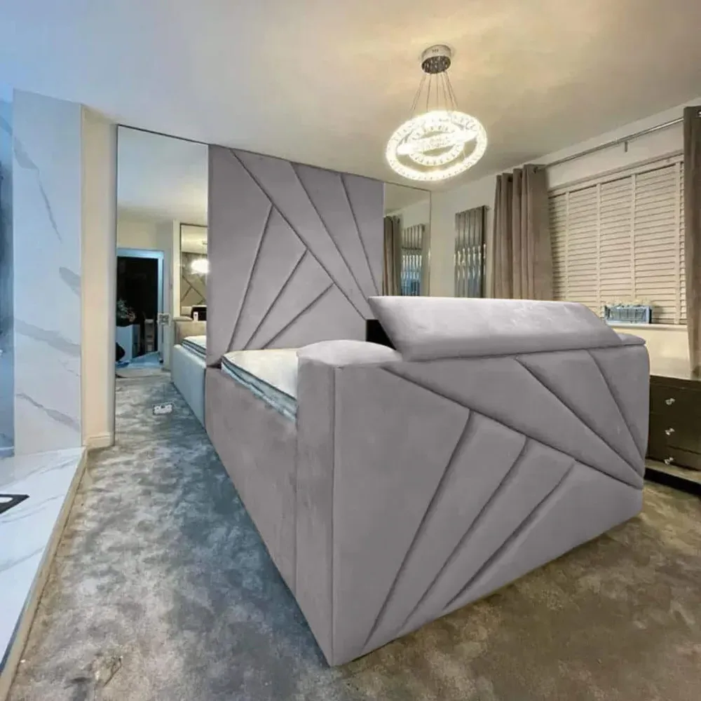 Tina Super King Size TV Bed Frame with Remote - Silver, Velvet