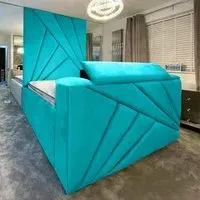 Tina Super King Size TV Bed Frame with Remote - Teal, Velvet