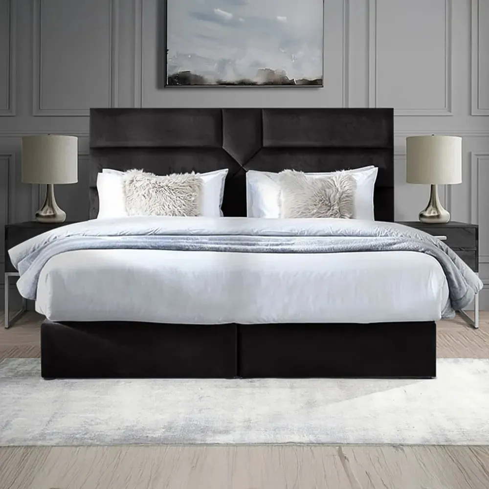 Tranquilite Double Divan Bed with Headboard - Black, Velvet