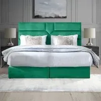 Tranquilite King Size Divan Bed with Headboard - Green, Velvet