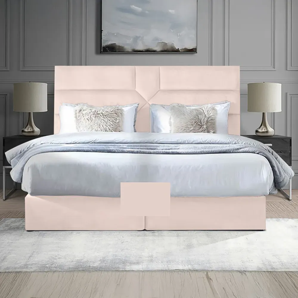 Tranquilite King Size Divan Bed with Headboard - Pink, Velvet
