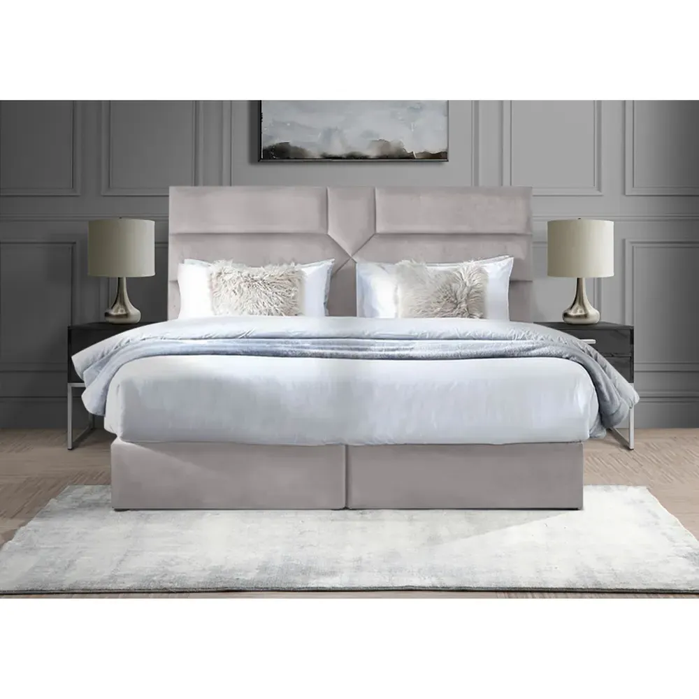 Tranquilite King Size Divan Bed with Headboard - Silver, Velvet