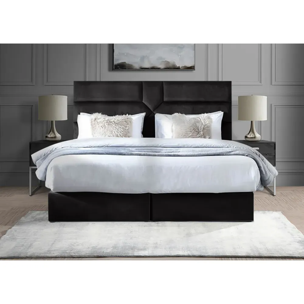 Tranquilite Single Divan Bed with Headboard - Black, Velvet