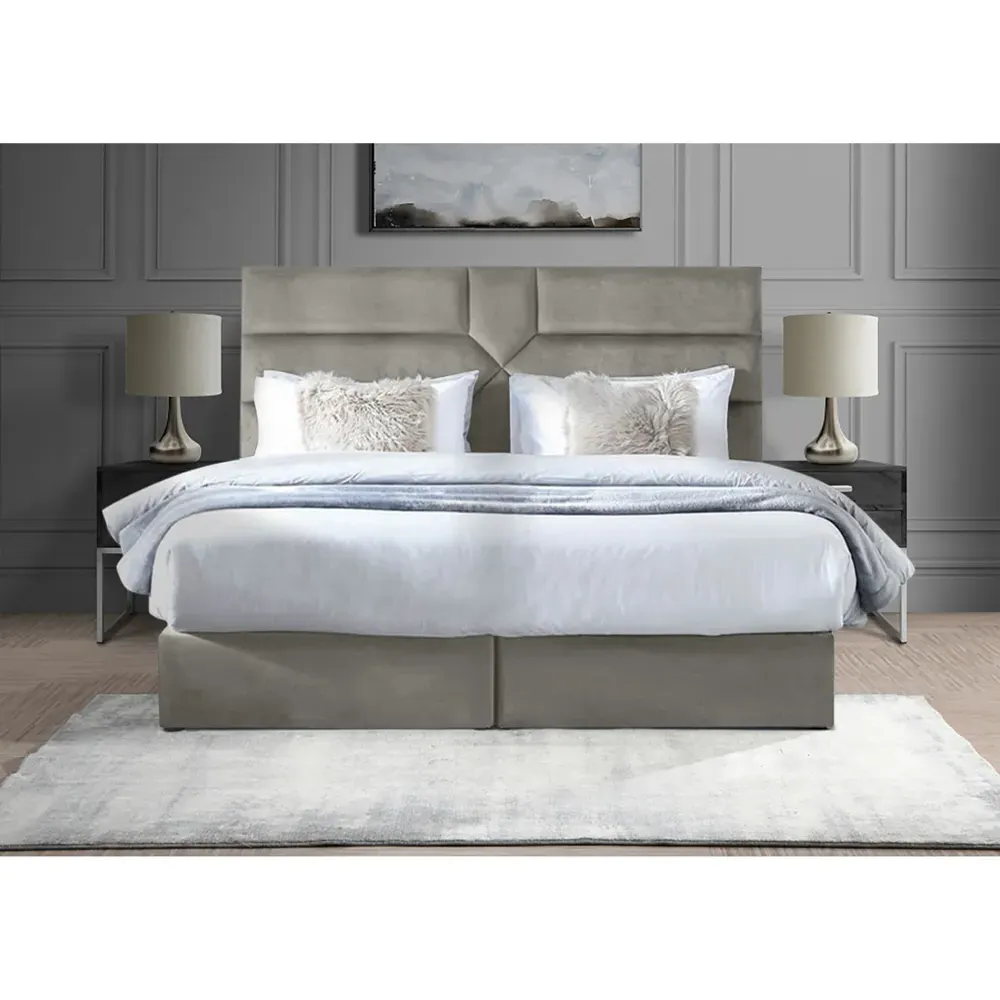 Tranquilite Small Double Divan Bed with Headboard - Grey, Velvet