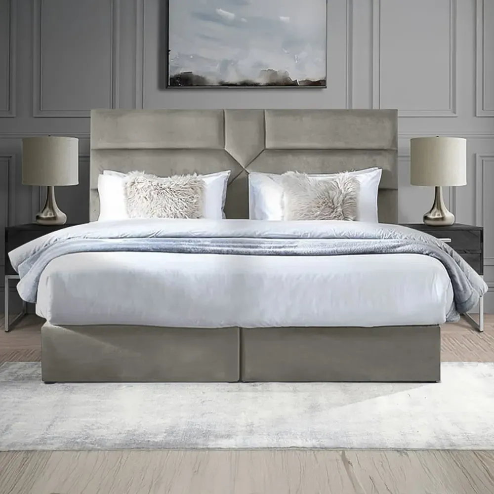 Tranquilite Small Double Divan Bed with Headboard - Grey, Velvet