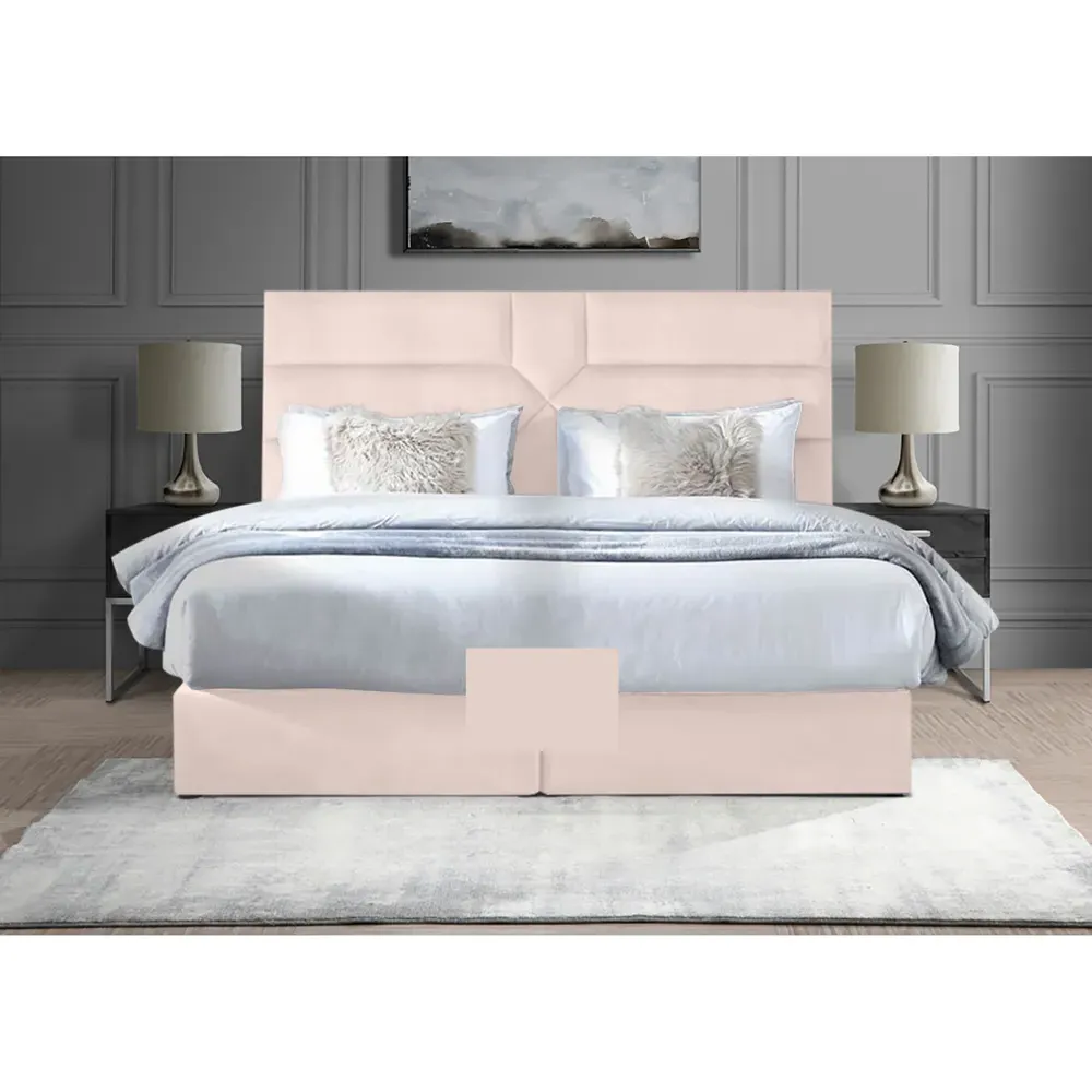 Tranquilite Small Double Divan Bed with Headboard - Pink, Velvet