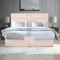 Tranquilite Small Double Divan Bed with Headboard - Pink, Velvet