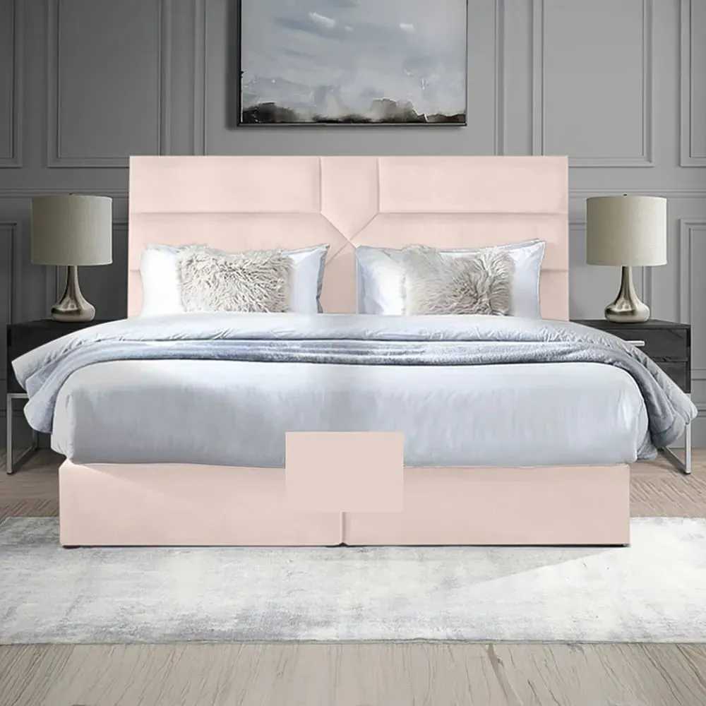 Tranquilite Small Double Divan Bed with Headboard - Pink, Velvet