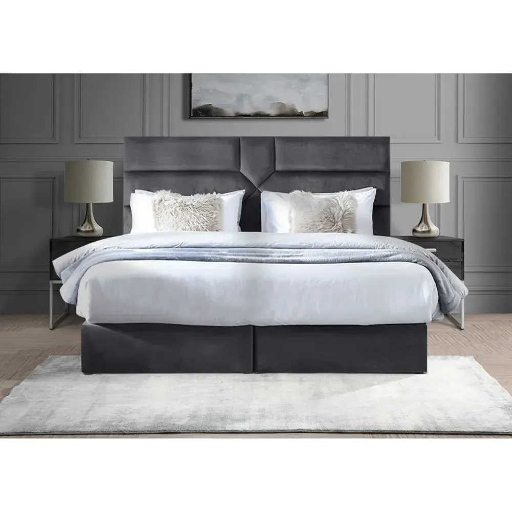 Tranquilite Small Double Divan Bed with Headboard - Silver, Velvet