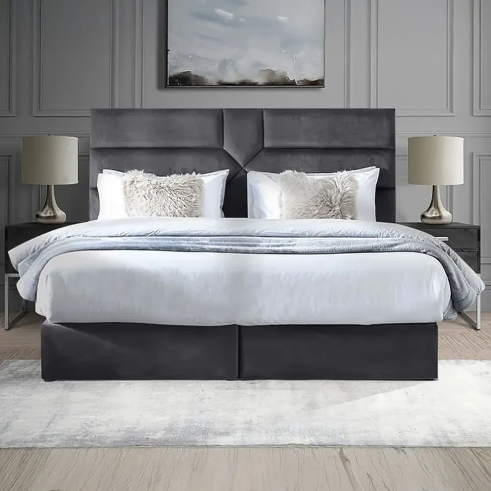 Tranquilite Small Double Divan Bed with Headboard - Silver, Velvet