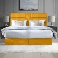 Tranquilite Small Double Divan Bed with Headboard - Yellow, Velvet