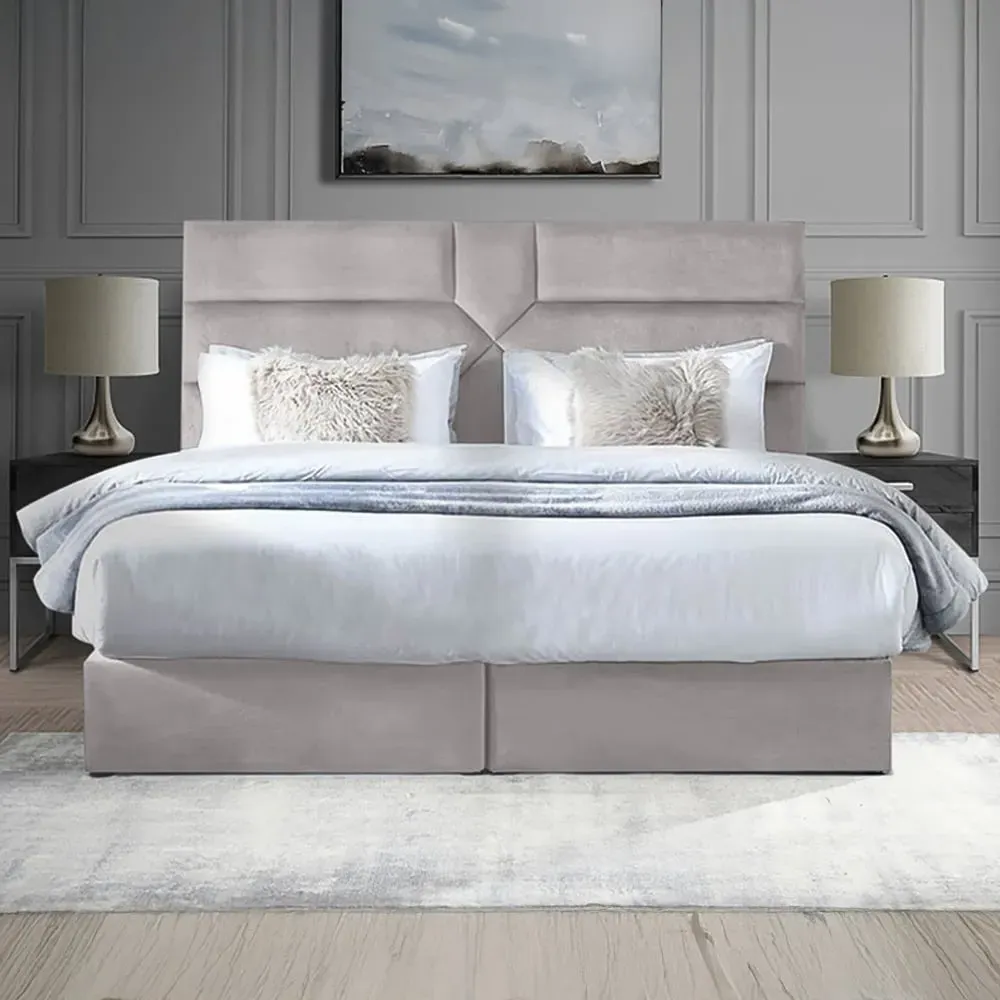 Tranquilite Super King Divan Bed with Headboard - Silver, Velvet